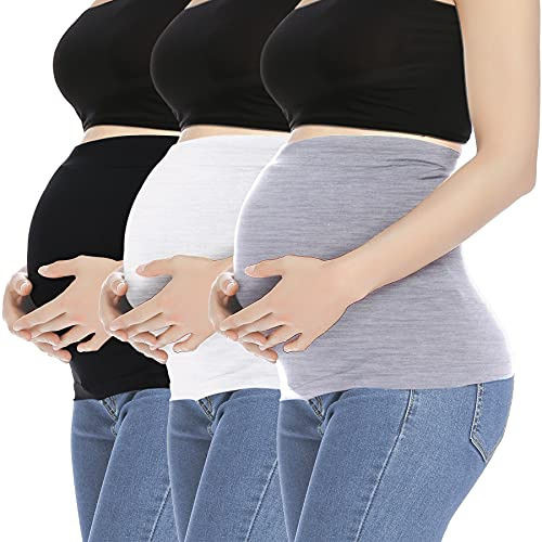 Yeshape Magband för graviditet med 2 st midjeförlängare för alla stadier av graviditet efter födseln mjukt Adominal stöd, svart + vit + ljusgrå, 4