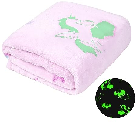 Winthome Couverture Enfant Douce, Plaid Enfant Phosphorescent, Couverture Polaire Flanelle Chaud, Plaid Polaire Filles et Garçons Noel, Cadeau, Couverture Bebe Toutes Les Saisons (Licorne, 130x170cm)