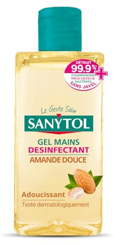 Sanytol - Gel Mains Désinfectant Peaux Sensibles - Amande Douce - 75 ml - Bactéricide, Virucide, Fongicide - Hypoallergénique, Testé Dermatologiquement