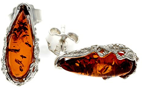 Äkta tårdroppe baltisk bärnsten och 925 sterling silver örhängen G027, Papper Amber, Bärnsten