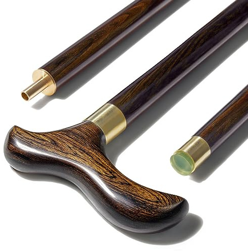 IMMMS Folding Wooden Walking Cane for Men – 3-Piece Solid Wood Walking Stick with Brass Joints, Portable Travel Cane with Carry Bag, Wrist Strap & Gift Box (36 Inch).