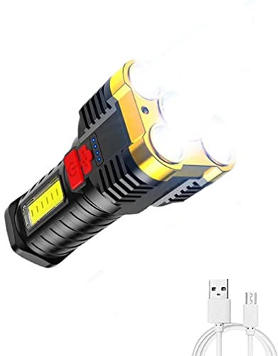 Five-nuclear Explosion Led Flashlight Strong Light Rechargeable Super Bright, Lampe Torche LED Ultra Puissante, Torche Lampe de Poche LED USB Rechargeable Puissante Lampe COB Portable Torche (Gold)