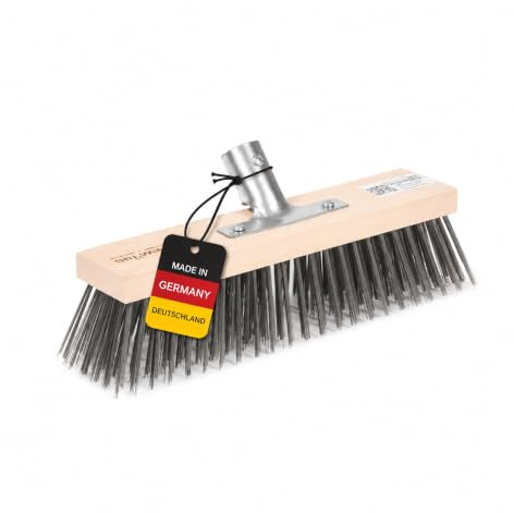 Profi Stahldrahtbesen 30cm Breit Drahtborsten Metall Besen ohne Stiel | Stabiler Metall-Stielhalter, Für Stiele Ø28mm, Draht-Borsten, Ohne Stiel, Flach-Holz