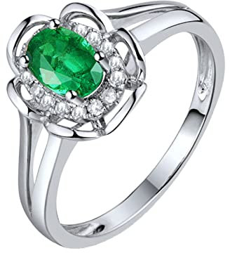 Dsnyu Weissgold 750 Verlobungsring Weißgold 0.5ct Labor Erstellt Smaragd Moissanite Vorsteckring Weißgold 47 (15.0)