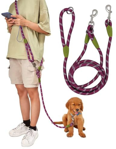 Laisse Mains Libres pour Chien en Bandoulière, Idéale pour Course, Randonnée et Marche – Nylon Robuste Réfléchissant, Boucle Anti-nœud 360° – pour Chiens Moyens et Grands(Violet)