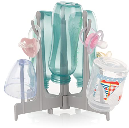 reer Trockenständer für Babyflaschen, mit 9 Trocknungspositionen, zusammenklappbar für Reisen, ideal für die Erstausstattung, Grau, 21041