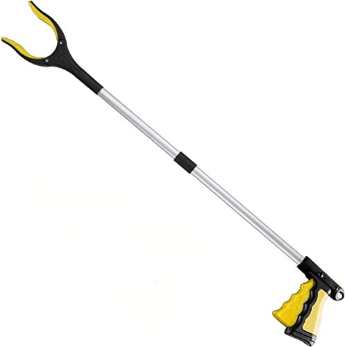 Litter Pickers, 32 Foldable Long Arm Mechanical Grabber Reacher Grab & Grip Rubbish Pick Up Hand, Lightweight Strong Extender Gripper Tool Heavy Duty Handy Assist Reaching Aid (New Yellow)