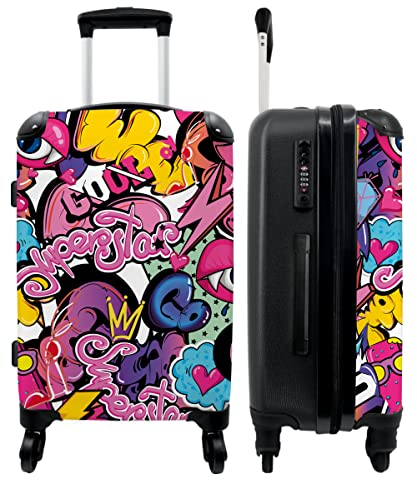 NoBoringSuitcases.com® Koffer groß Trolley Rollkoffer Reisekoffer mit 4 Rollen Fotokoffer - Design - Superstar - Cool - Muster - Lippen - Kinder - 67x43x25cm - 90 Liter