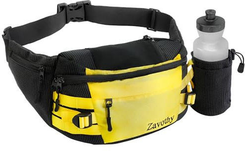 Zavothy Gürteltasche Bauchtasche mit Abnehmbarer Flaschenhalter für Damen und Herren, ideal zum Laufen, Radfahren, Wandern und mehr, Gelb Schwarz