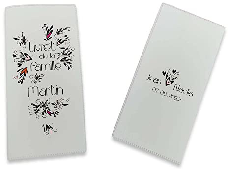 Livret de Famille personnalisé, idée cadeau personnalisable, cadeau mariage original, Protège Livret de Famille motif Coeurs - SP0103a (Blanc)
