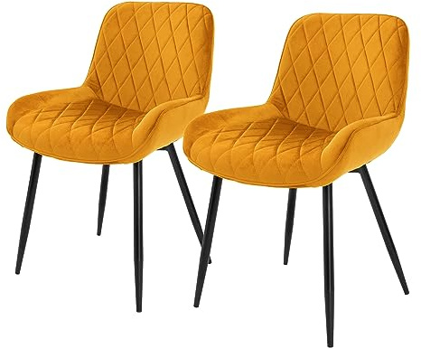 ML-Design 2er Set Esszimmerstühle, Senfgelb, Sitzfläche aus Samt, Stahlgestell, Esszimmerstuhl mit Rücken- und Armlehnen, Küchenstühle Küchenstuhl Wohnzimmerstühle Wohnzimmerstuhl Polsterstuhl Stühle