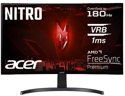 Acer Nitro ED270R S3 bmiipx, Écran PC Gaming Incurvé 27 FullHD, 180Hz (Curve 1500R, 1920x1080, 16:9, Freesync, 1ms (VRB), 250Nits, Confyview, 2xHDMI 2.0/1xDP 1.2) Moniteur PC Curve, Couleur Noir