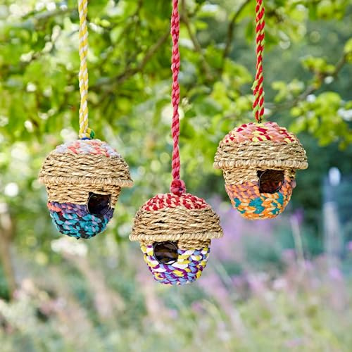 Acorn Recycled Cotton Birdhouse - Handmade Bird Nester/Nest Box - Fair Trade Artisan - Recycled Metal, Cotton and Jute