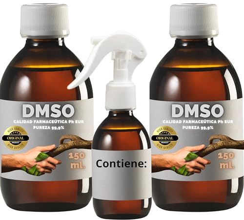 2 X DMSO 150 ml. 99,9% Pureza Con Gotero | Dimetilsulfóxido Calidad Ph Eur | Regalo Frasco125ml + Difusor + Vasito Dosificador | Frascos Ámbar de Laboratorio | Precinto de Seguridad