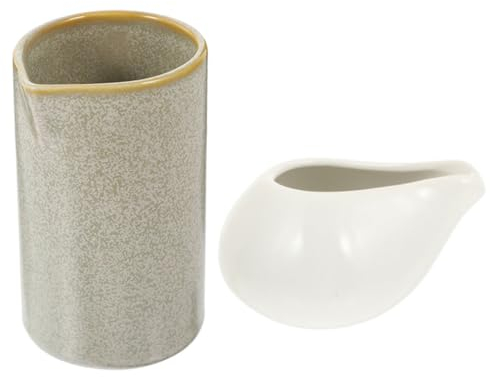 OKUMEYR Jarra De Leche De Cerámica y Salsera Para Salsa De Boquilla Redonda, Tamaño Pequeño, Diseño Resistente y Fácil De Limpiar, Adecuado Para Café, Latte Art y Servicio Mesa, Set De 2 Piezas