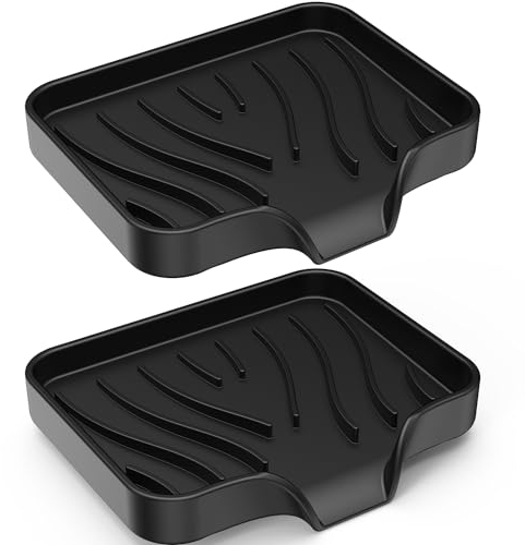 Ahhalife 2er-Pack Silikon-Ablauf-Seifenschale, rutschfest, wiederverwendbar, geeignet für Badezimmer, Küche, Theke, Dusche, hält Seife trocken, Abfluss-Seifenschale,Schwarz
