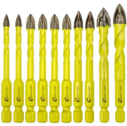 SANLEETEK Masonry Carbide Drill Bits Set - 10pcs 5MM*2+6MM*4+8MM*2+10MM+12MM Tungsten Carbide Tip with Quick Change Hex Shank for Wood Plastic Masonry Ceramic Tile Concrete