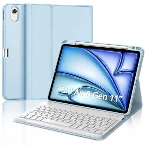 Teclado para iPad Air 11 2024 (M2), funda con teclado para iPad Air 6 Generation, funda teclado Bluetooth magnético desmontable QWERTY italiano para iPad Air 6 Gen 11 pulgadas 2024, azul