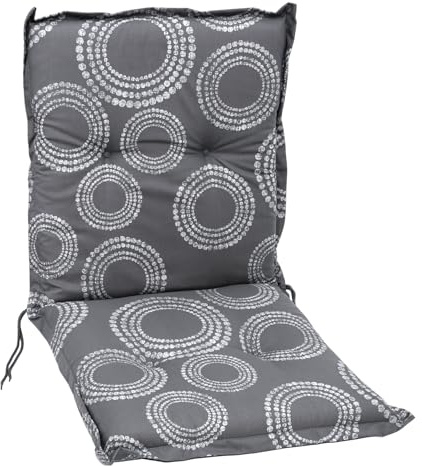 Spetebo Universal Niedriglehner Polster Auflage 100 x 50 cm - Kreise grau - Gartenstuhl Niederlehner Kissen mit grafischem Muster- Sitzkissen Stuhlauflage mit Bändern