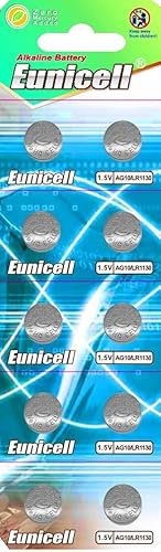 EUNICELL AG10 1,5V Alkaline Knopfzellen – 75 mAh – 10 Stück (1 Blister) – ersetzt LR1130, 389A – langlebige Batterien für Uhren, Spielzeug & Elektronikgeräte