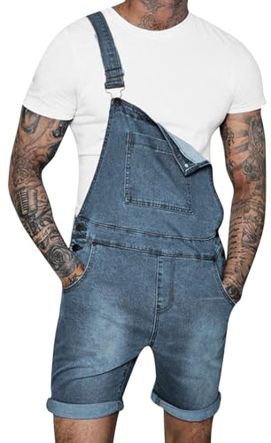 Mens Shorts, Dungarees Denim, Bib Pants, Baggy High Waist, Jeans Overalls, Mid Straight Pants Mens Denim Blue Dungarees Work Fashion Dungaree Casual Overalls Jeans