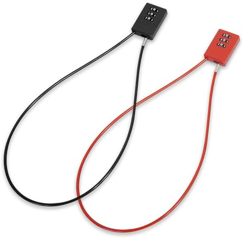 2Pcs 3-Digit Small Combination Padlocks with 50cm Cable 4mm Diameter | Resettable Keyless padlock with security cable Thick Steel Wire Long Loop in red black for Suitcases Backpacks Gym Travel Bag
