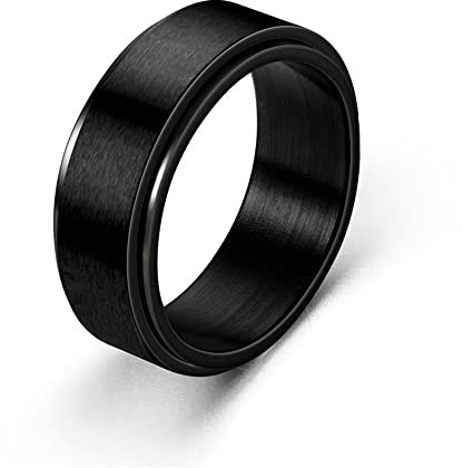 RobertDTesta Drehring Aus Gebürstetem Edelstahl 8 Mm Schwarzer Feintuning-Edelstahlring Herren Damen Anti-Angst-Ring Punk Schmuck Geschenke,Black b,12