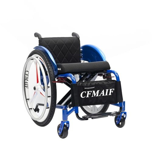 CFMAIF Faltrollstuhl, Aluminium, klappbarer Transportrollstuhl, manuell fahrend, Ultraleicht Reiserollstuhl für die Wohnung und Unterwegs(40cm/15.7in seat,Blue)