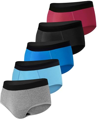 BEENIUBEE Men's Incontinence Underwear - Washable & Reusable Leakproof High Absorbent, Cotton, Briefs, 150ML 5 Pack (Multicolor01, Medium)