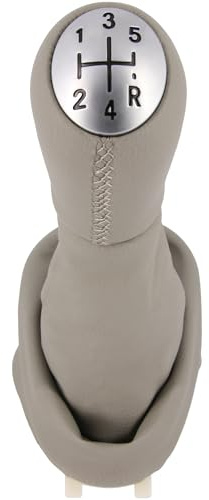 Pommeau de levier de vitesse + soufflet de levier de vitesse Set 5 vitesses compatible avec Renault Twingo II, 2007-2014, Plug & Play, manchon de levier de vitesse pour voiture, avec cadre, gris