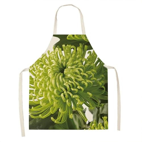 Lovewang Delantal Cocina Hombre Crisantemo Verde Delantal Cocina Mujer Duradero Lavable Delantales de Cocina Mujer Jardinería Pintura Jardín Delantal Algodón Lino Delantal Cocina 68x55 cm