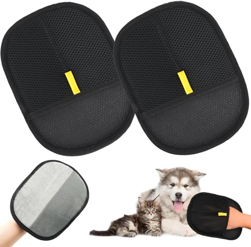 Bukbas Tierhaarentferner Handschuh, 2 Stück Fellmagnet Handschuhe Doppelseitig für Hunde & Katzen, Atmungsaktive Haustierhaarentferner mit Anti-Statik-Funktion, Wiederverwendbar