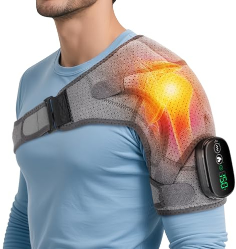 Envoltura de hombro térmica con masaje, almohadilla térmica de hombro para manguito rotador, hombro congelado, almohadillas térmicas inalámbricas para hombros con calor