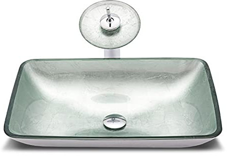 JYBNBBE Lavandino da appoggio per Bagno, lavabo da appoggio in Vetro temperato, Installazione su Piano, lavandini per Mobile Bagno con piletta a Scomparsa cromata, Rubinetto a ca,C