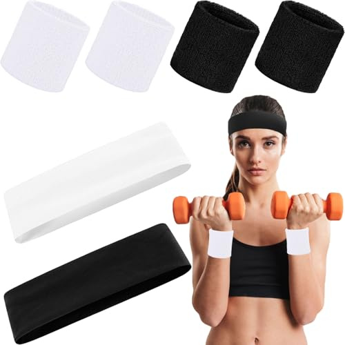 BTIYMU Fascia Capelli Donna con Polsino Sportivo Antisudore, Fasce per Capelli Donna Sport Trucco Sportiva Yoga Skincare Nera Bianca, Headband Unisex Polsini Tergisudore Fascette Antiscivolo Elastica