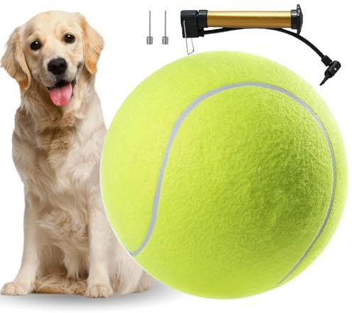 CBMZHF 24 cm gigantisk gul tennis träningsboll set med pump, nätväska och 2 nålventiler – professionell övningsutrustning
