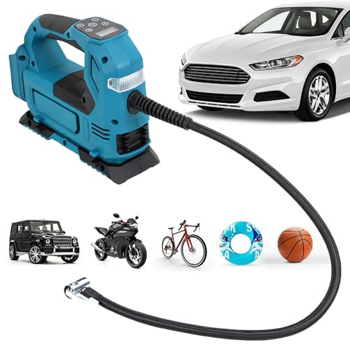 Pompa Portatile Senza Filo per Gonfiaggio Pneumatici, Compressore d'Aria da 21V Li-Ion Leggero e Compatto, Caricabile, Doppia Alimentazione,Pompe Elettriche per Moto Auto con Batteria Mkita