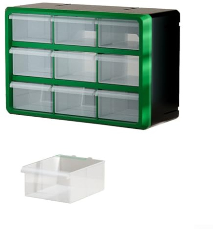 Organizador de cajones de plástico para almacenamiento de piezas con compartimentos de rejilla múltiple, organizador de caja de herramientas apilable y de montaje en pared, 360 x 240 x 180 mm, verde
