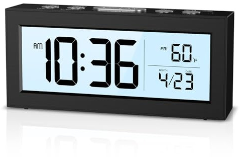 Temracha Reloj digital que funciona con pilas, pequeño reloj despertador de viaje con fecha de temperatura, luz negra, repetición, reloj digital alimentado por pilas para dormitorio, oficina, viajes