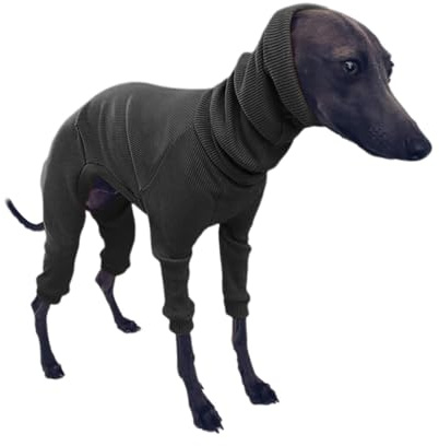 Tröja Whippet-pyjamas med fyra ben, polotröja, stretchig hundjumpsuit, enfärgad, höst- och vinterkläder for greyhounds, lurchers Coat(Schwarz,M)