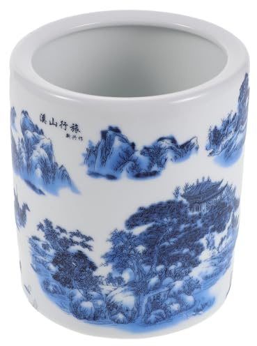 Toyvian Organizzatore per Utensili da Cucina in Ceramica Blu e Bianco Motivo Orientale Portaposate e Porta Spatole Multifunzionale per Piano di Lavoro Vaso Portautensili Igienico per