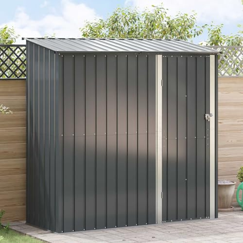 IKAYAA Cobertizo de Jardín Exterior 203 x 85,5 x 200 cm Caseta de Jardín Exterior Metálica Armario Exterior para Almacenamiento de Herramientas para Patio Terraza Antracita
