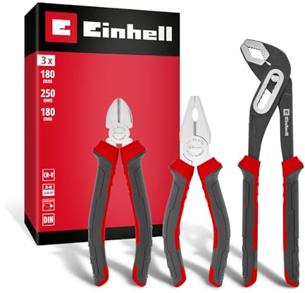 Original Einhell Set Pinze 3 pezzi (Tronchese, Combinata, Regolabile, Acciaio CrV, Lame Temprate, Snodo Passante, Manici Ergonomici)