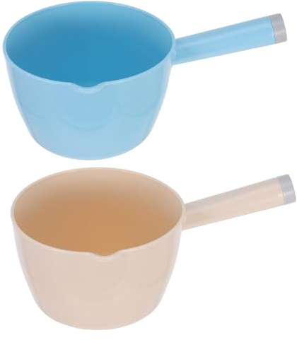 Milisten Cucharón de Cocina Pequeño 2 Piezas, Pala para Agua de Plástico Azul y Beige, Utensilios Hogar, Adecuado para Regar, Lavar Frutas y Verduras, Accesorios Prácticos para Cocina