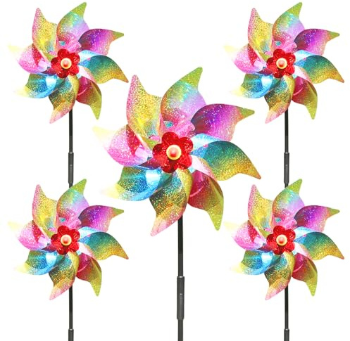 5PCS Bird Scarers Windmills, Reflective Pinwheel Wind Spinners for Garden, Multi-Color Pigeon Deterrent Windmills, Outdoor Bird Repellent for Crops, Flowers, and Lawn Protection