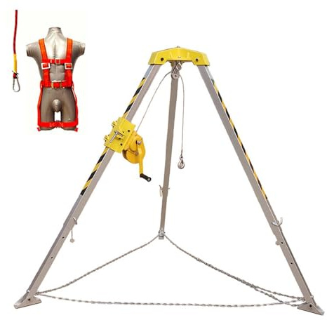 Heavy-Duty Rescue Tripod, Portable Fall Protection Kit, Fire Rescue Equipment, Safety Lifting Tripod for Emergency Situations, Industrial Fall Arrest System