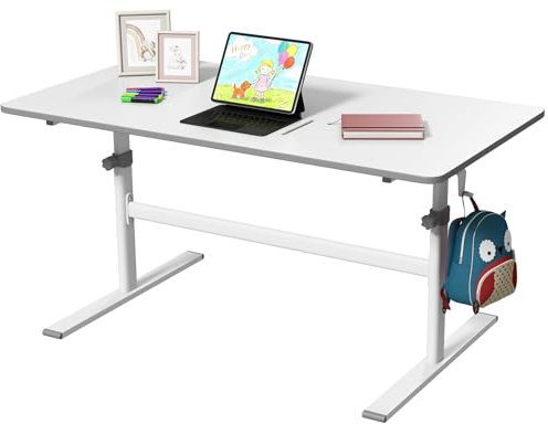 JOYLDIAS Kinderschreibtisch höhenverstellbar 110×60 cm, Grau | Tischplatte mit Kurbel, blendfreie Oberfläche, Einklemmschutz, abgerundete Ecken