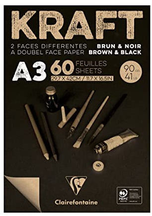 Clairefontaine 975819C Block Kraftpapier (60 Blatt, DIN A3, 29,7 x 42cm, 90g) 1 Stück, braun