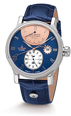Kronsegler Isaac Newton - Principia Mathematica - Automatik Herrenuhr Stahl - blau | Gangreserveanzeige, Datum und 24-Stunden-Anzeige | mit Saphirglas