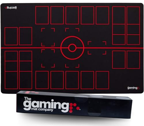 Gaming Mat Company 2 spelare kompatibel Pokémon-lekmatta för Pokémon-kort – 28 tum x 18 tum x 0,1 tum svart och röd stridsmatta stadion bräda för Pokemon TCG lekmatta spel & Pokémon-matta samlarkort